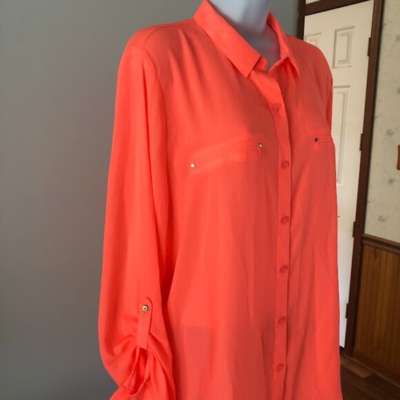 3 for $33...Apt.9 coral button up blouse,long sleeve w/buttons, XXL - Picture 2 of 12